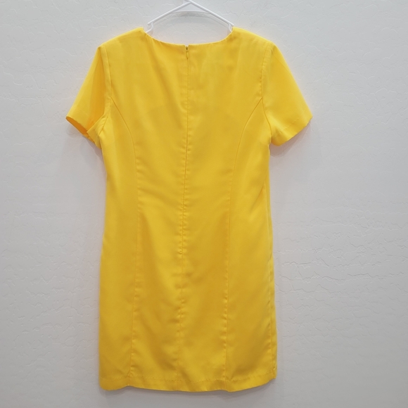 💕 Metro Style Yellow Cap Sleeves Mini Sheath Dress Women's Size 6 Petite - Picture 4 of 10